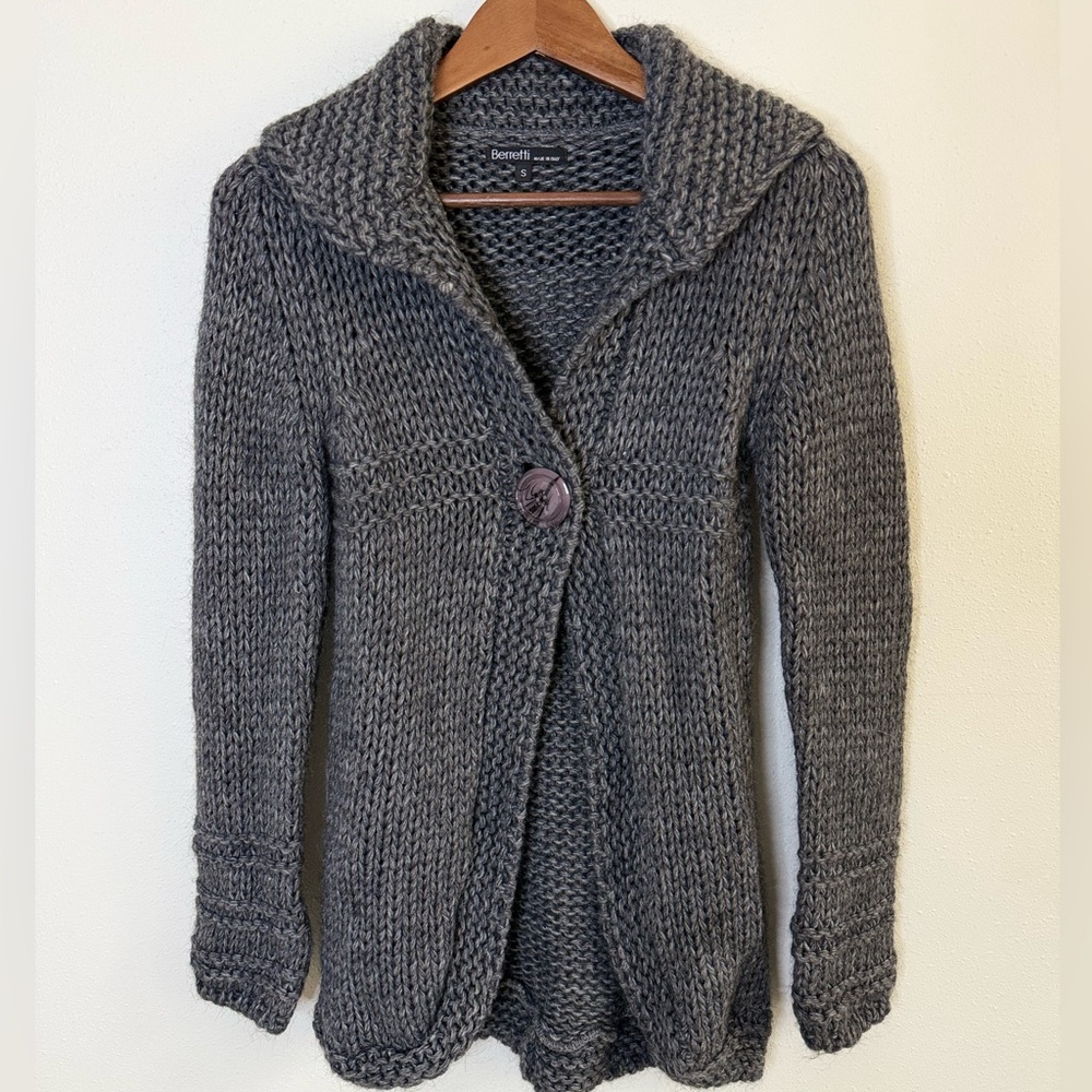 Berretti Italy Alpaca Wool Chunky Knit Cardigan Shawl Collar Gray S